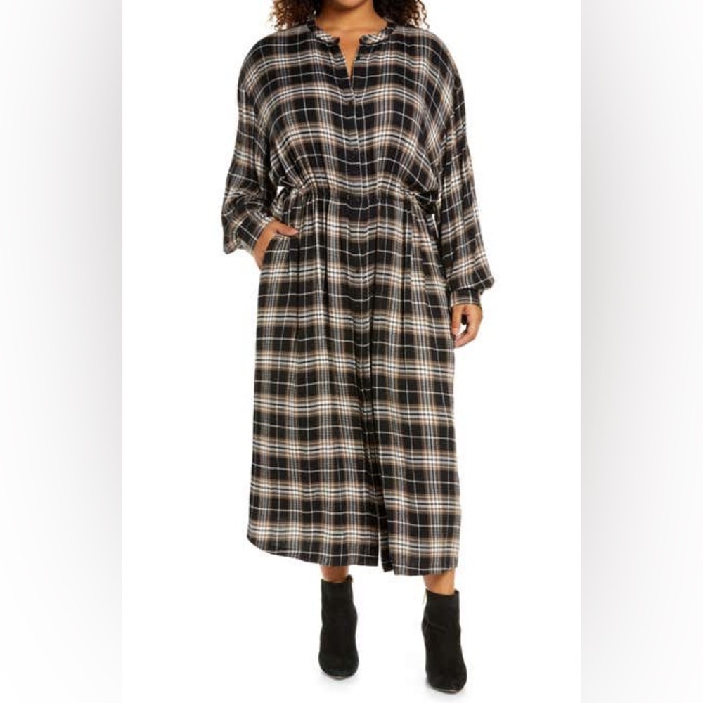 Treasure & Bond Plaid Long Sleeve Shirtdress